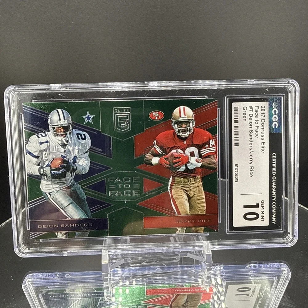 2017 Donruss Elite Deion Sanders Jerry Rice Face to Face Green #7 Card CGC 10